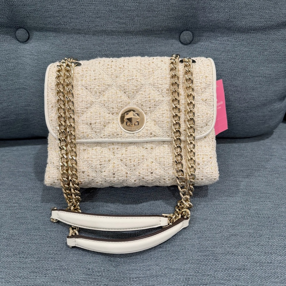 Kate Spade Natalia Sequin Tweed White Small Purse NEW!